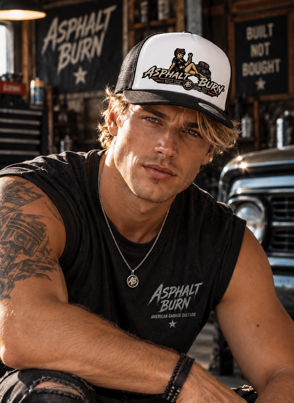 Garage Rebel – Lifestyle mit Black / White Premium Trucker Cap