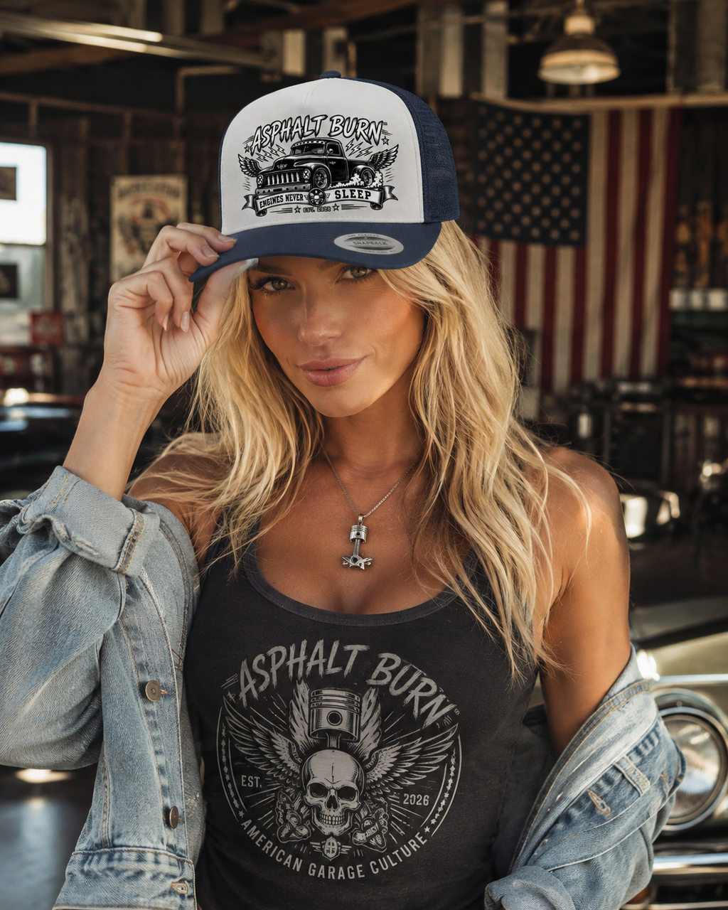 Engines Never Sleep – Lifestyle mit Navy / White Premium Trucker Cap