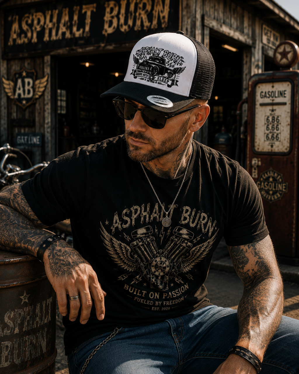 Engines Never Sleep – Lifestyle mit Black / White Premium Trucker Cap