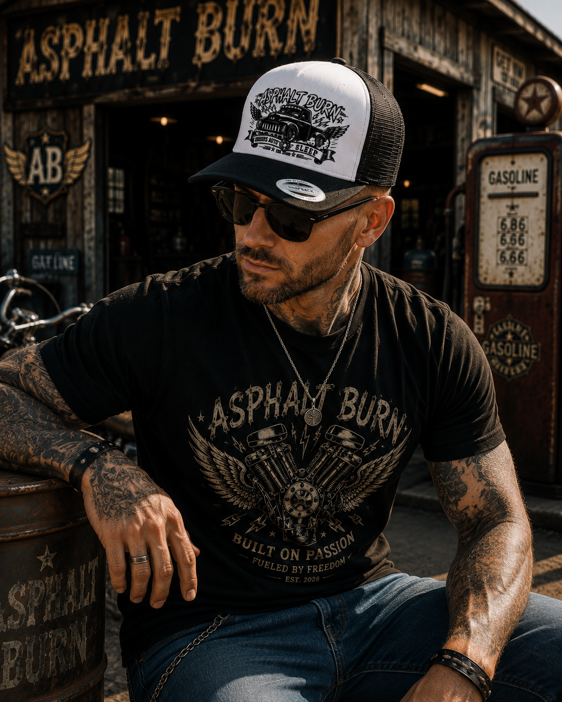 Engines Never Sleep – Lifestyle mit Black / White Premium Trucker Cap