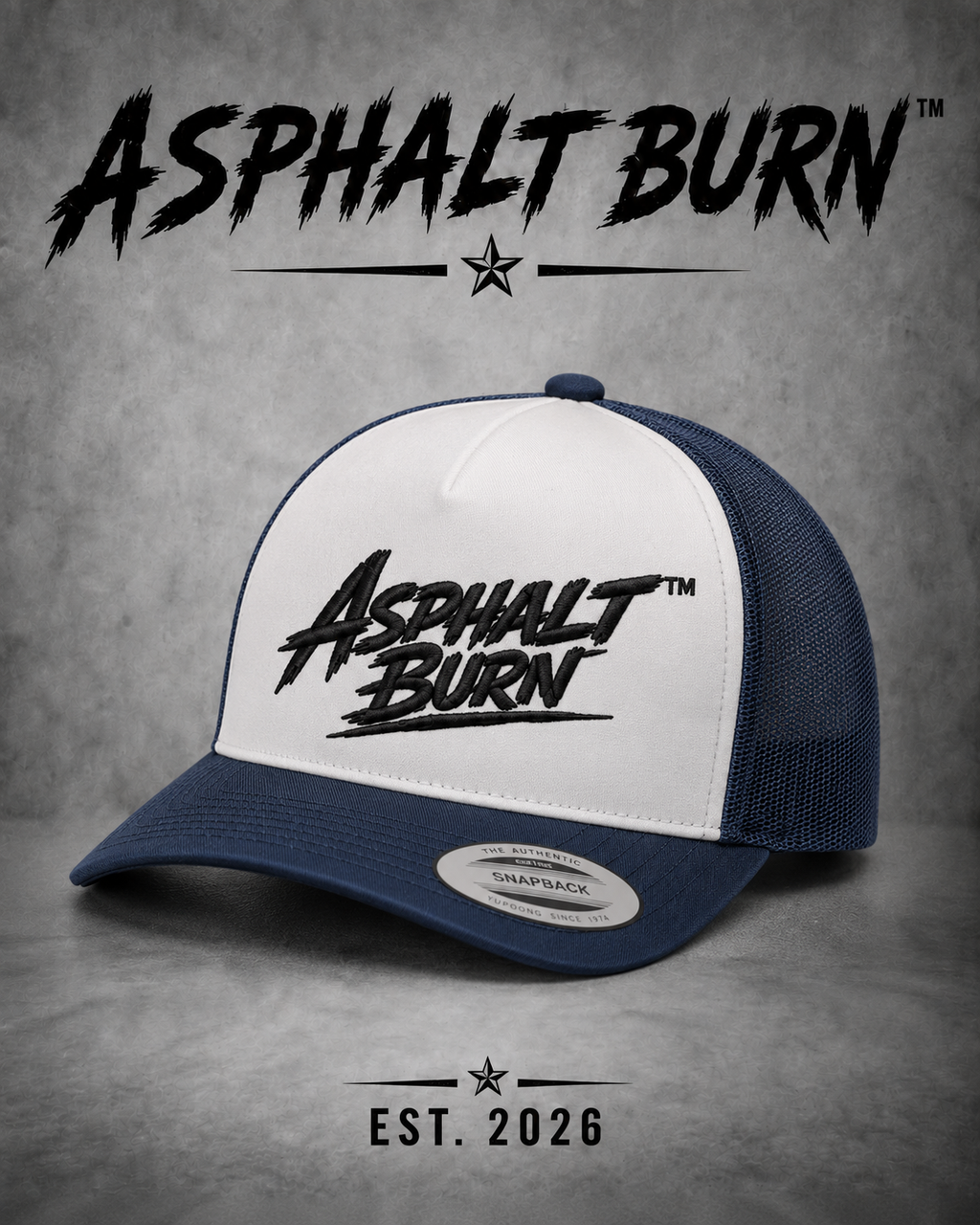 ASPHALT BURN™ Stacked Logo – Premium Embroidered Trucker Cap