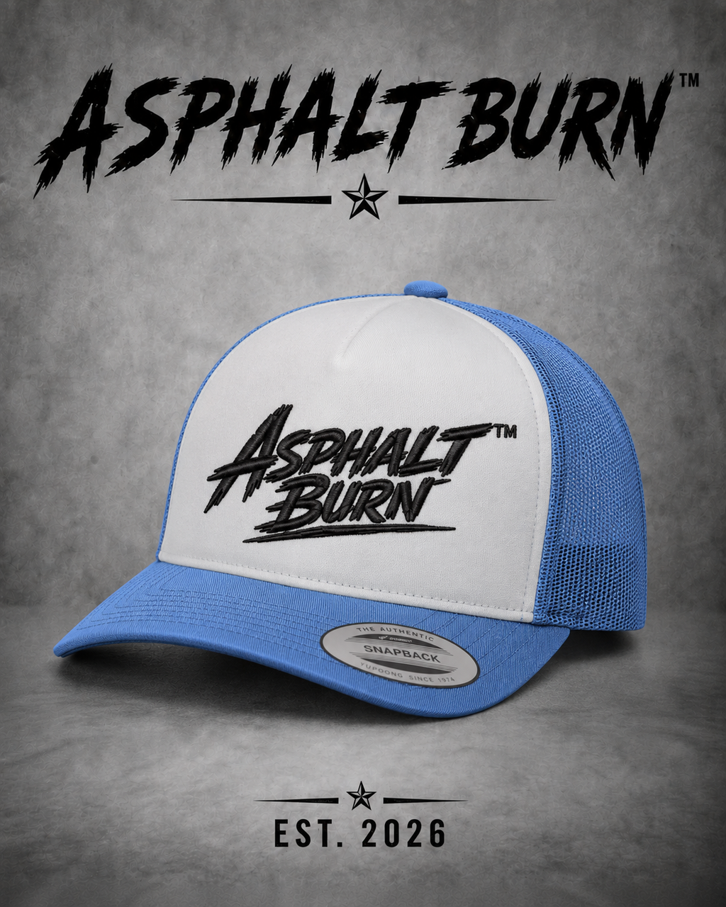 ASPHALT BURN™ Stacked Logo – Premium Embroidered Trucker Cap