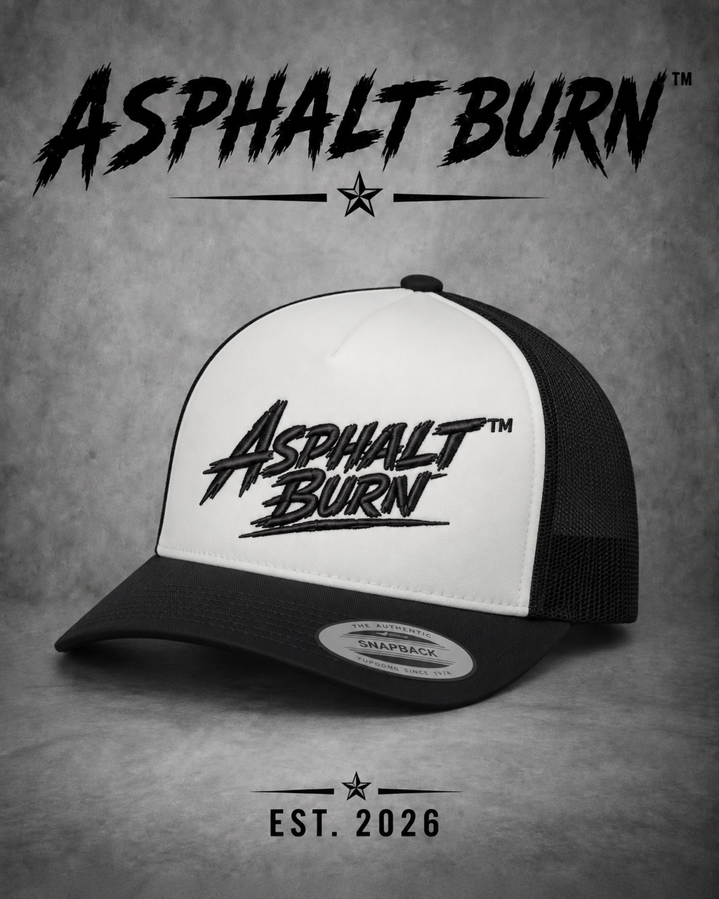 ASPHALT BURN™ Stacked Logo – Premium Embroidered Trucker Cap