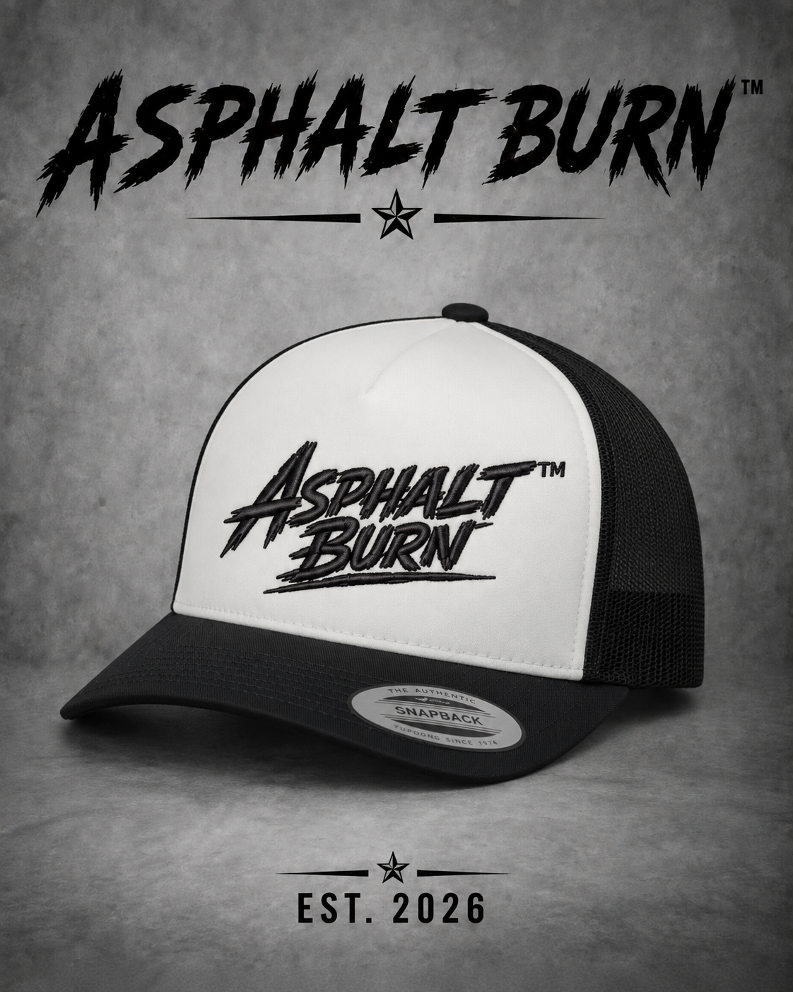ASPHALT BURN™ Stacked Logo – Premium Embroidered Trucker Cap