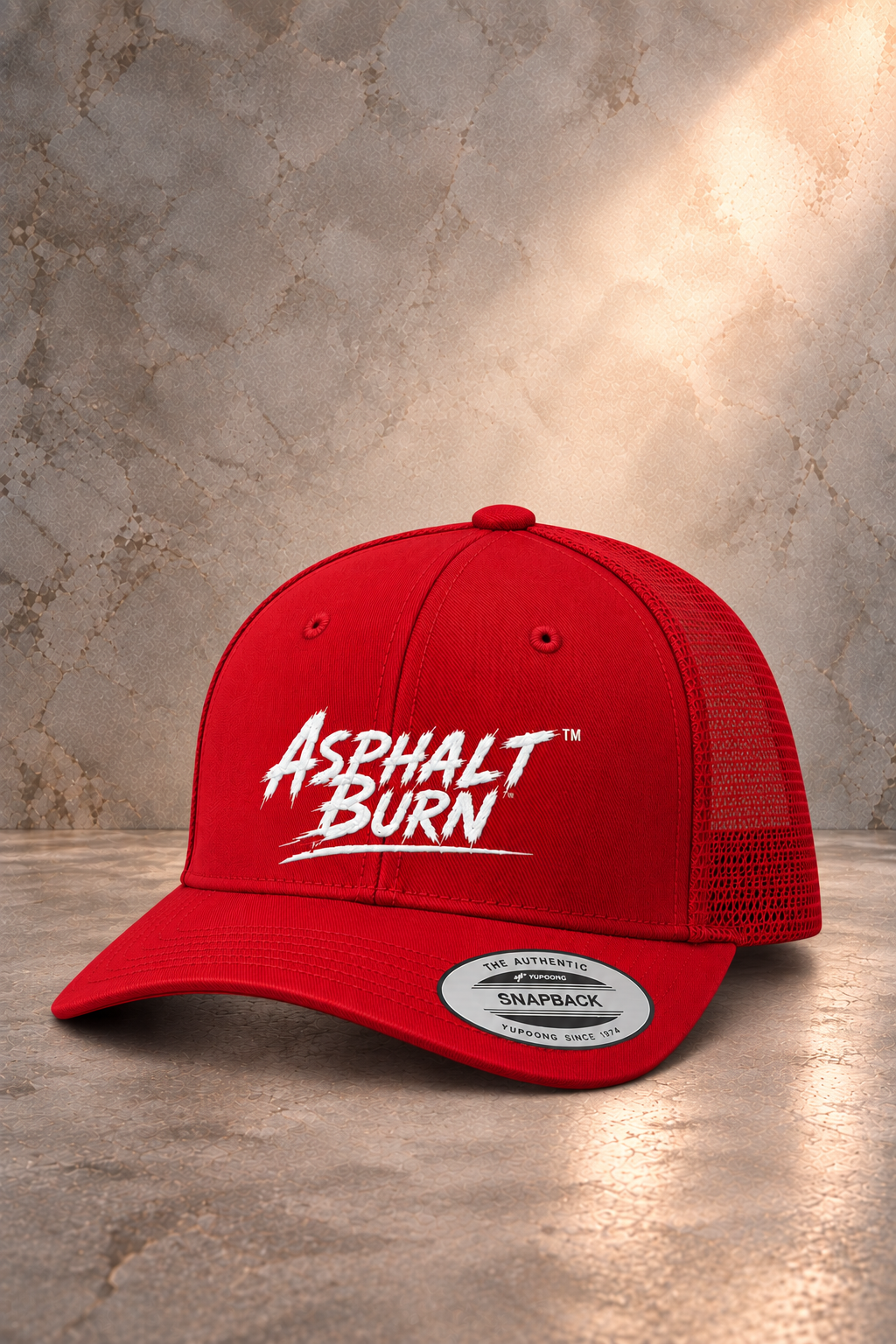 ASPHALT BURN™ Stacked Logo White – Red Classic Snapback