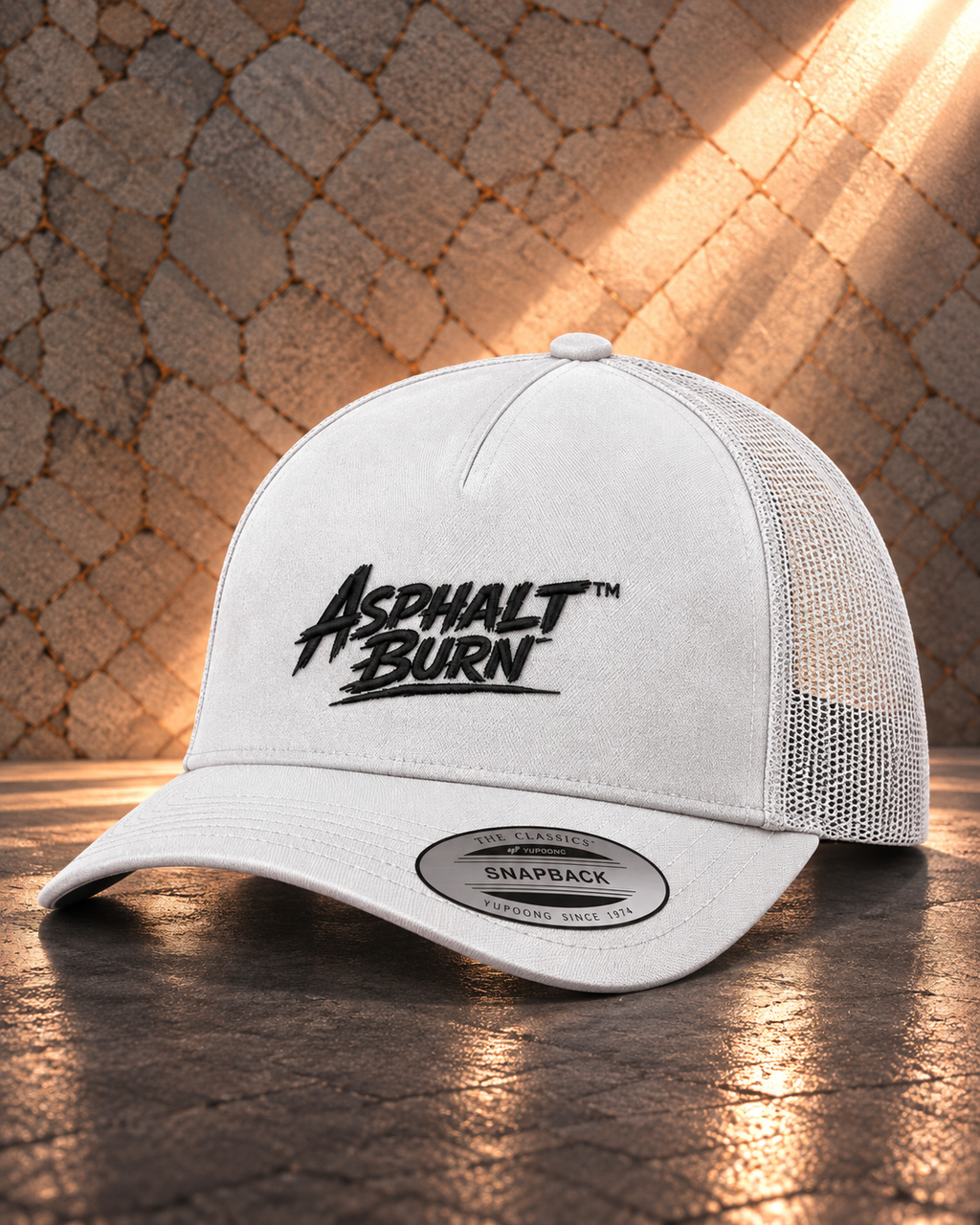 ASPHALT BURN™ Stacked Logo White – Classic Trucker Cap