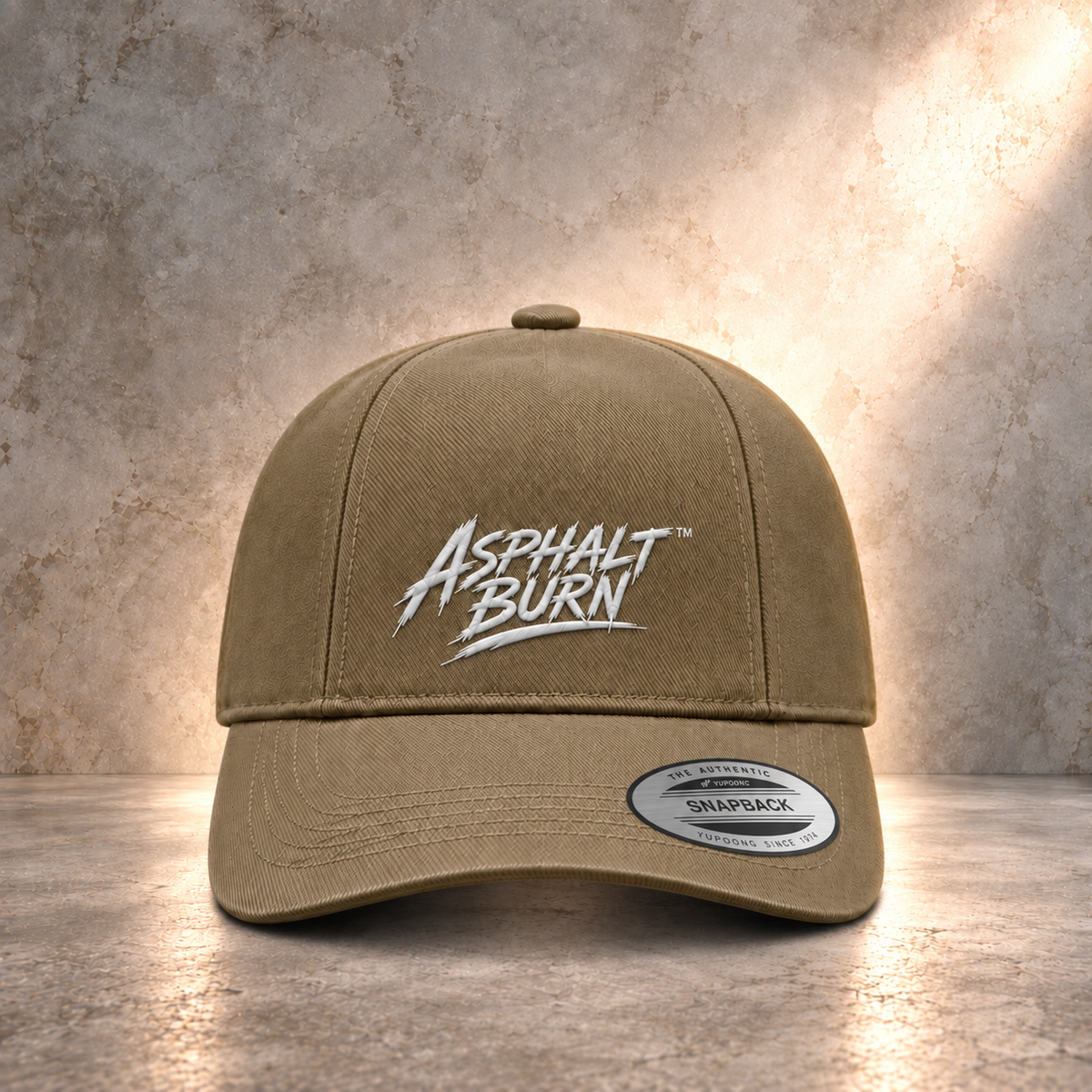 ASPHALT BURN™ Brush Logo – Dark Khaki 6-Panel Cap
