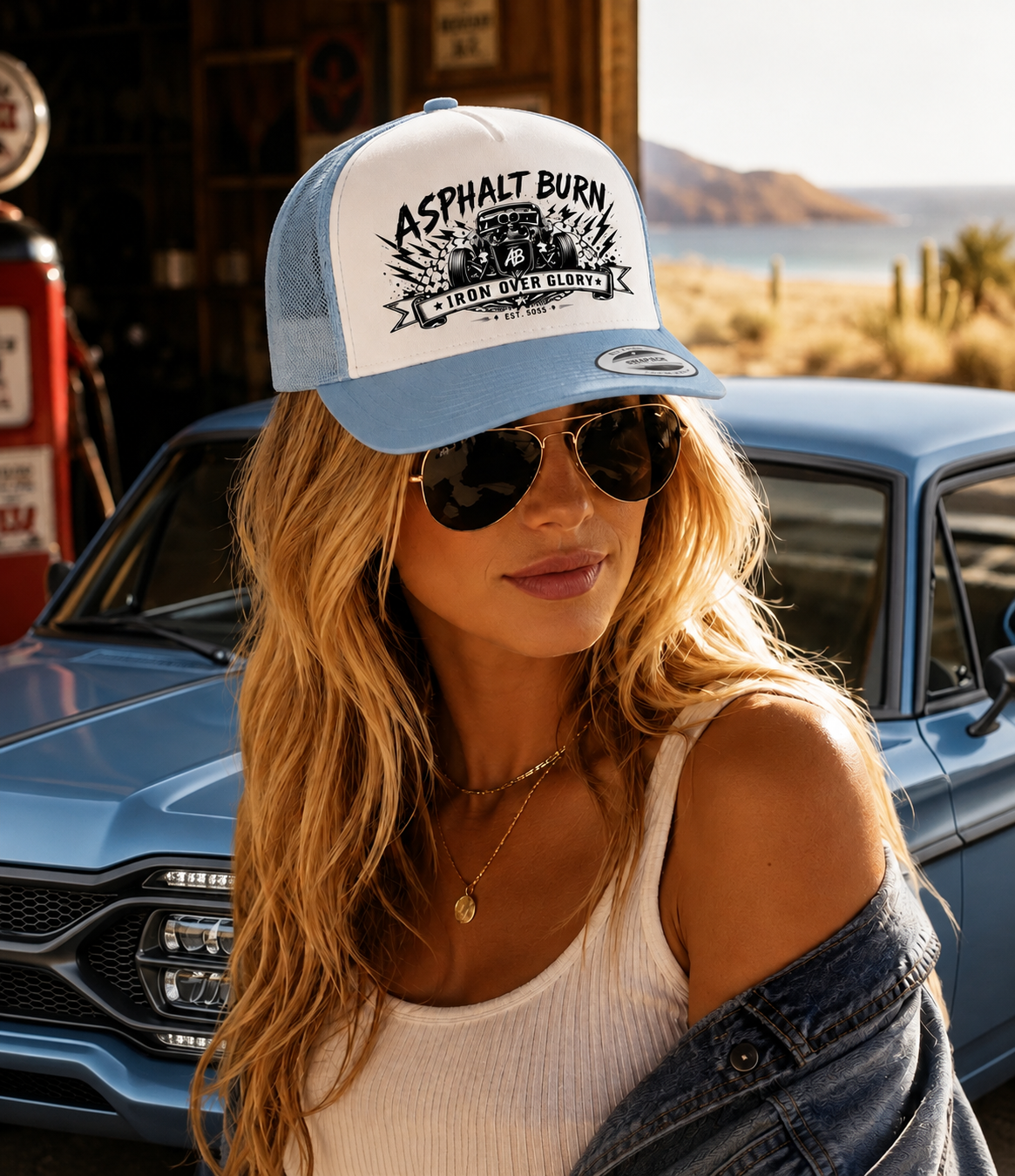 Iron Over Glory – Lifestyle mit Carolina Blue / White Premium Trucker Cap