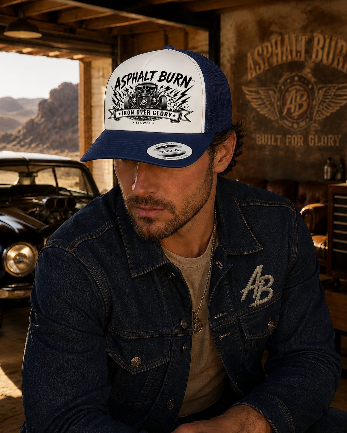 Iron Over Glory – Lifestyle mit Navy / White Premium Trucker Cap