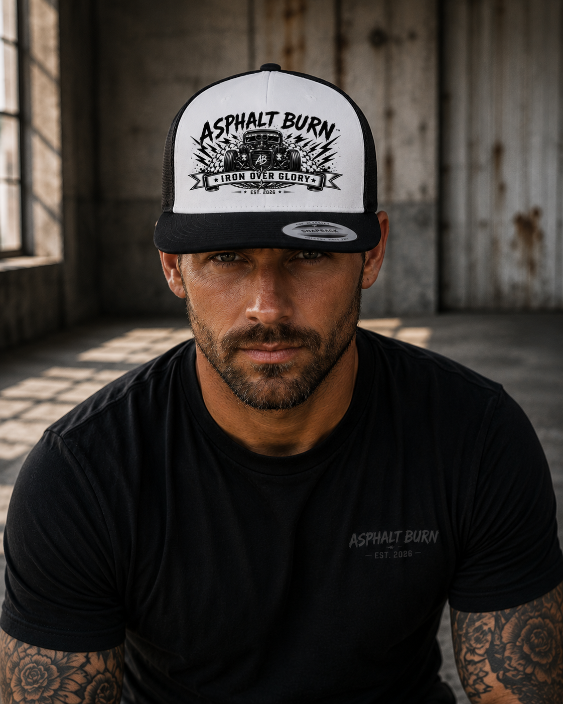 Iron Over Glory – Lifestyle mit Black / White Premium Trucker Cap